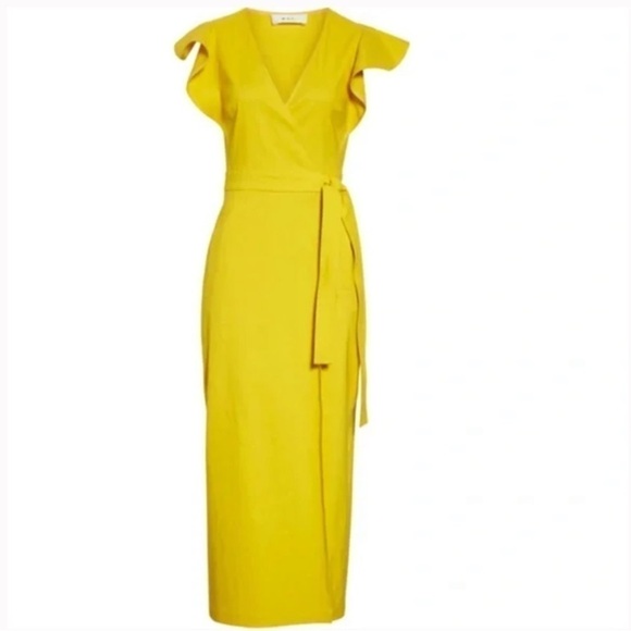A.L.C. Walker Yellow Wrap Linen Blend Midi Dress - Picture 5 of 15